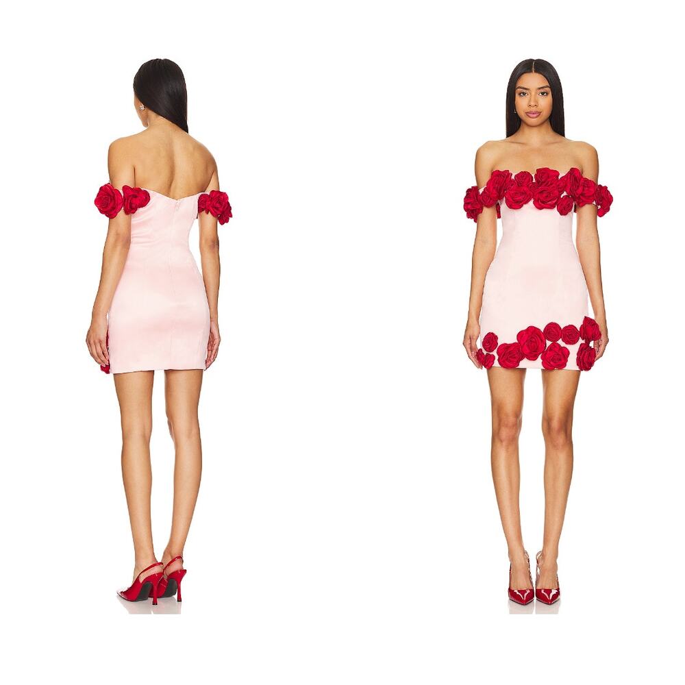 Atoir Pink Mini Dress with Red Rose Appliqués - Picture 3 of 12